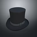 Black Top Hat With Gray Band And Bow On Dark Background 3d model