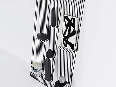 Modern Black Metal Frame Bookcase With Geometric Pattern Painting Books And Decorative Items 3d model