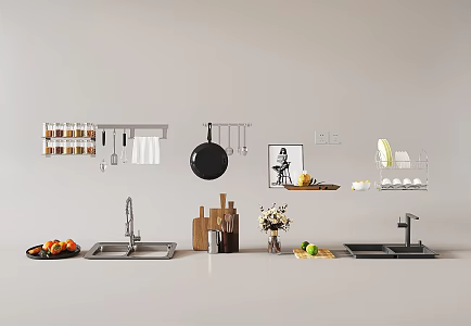 Kitchen storage rack kitchen supplies seasonings bottle coffee cup basin red wine box coffee maker and other combinations 3d model