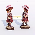 Decorative Girl Figurine Set With Pink Hats Dresses And Brown Bases