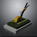 Industrial Equipment With Yellow Rotating Component Green Base Black Handle And Warning Stripes