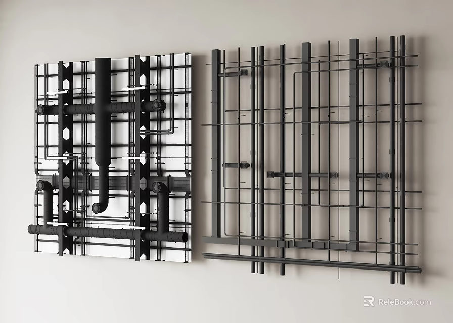 Industrial Metal Pipe Structure Arranged On Wall For Plumbing System 3d model 