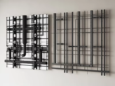 Industrial Metal Pipe Structure Arranged On Wall For Plumbing System 3d model
