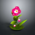 Vibrant Pink Flower With Fresh Green Leaves And Small Pink Buds On Green Base