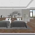 Modern Homestay Guest Room With Twin Beds Wooden Elements And Large Windows