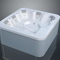 Modern Square Spa Bathtub With White Interior Blue Exterior And Control Panels