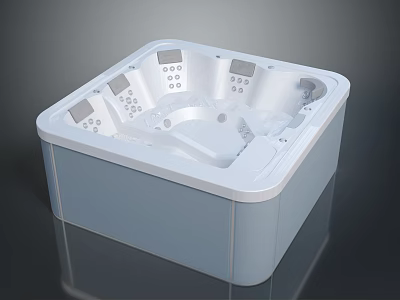 Modern Square Spa Bathtub With White Interior Blue Exterior And Control Panels 3d model