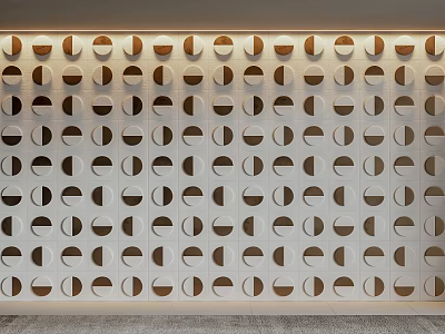 Modern Decorative Wall With Geometric Circle And Semi Circle Cutouts In White And Brown 3d model