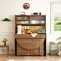 Stylish Wooden Sideboard With Glass Doors Coffee Machine Fruits Hanging Hooks And Cozy Kitchen Decor