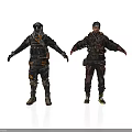 Two Human Characters In Tactical Military Gear Standing With Arms Outstretched