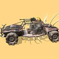 Custom Off-Road Vehicle With Spiked Exterior Large Tires Decorative Tusks And Roof Equipment