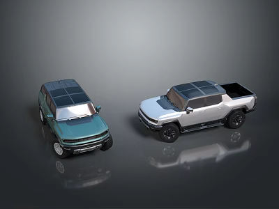 Modern Blue And Silver Pickup Trucks With Shiny Roof And Bed Design 3d model