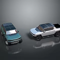 Modern Blue And Silver Pickup Trucks With Shiny Roof And Bed Design
