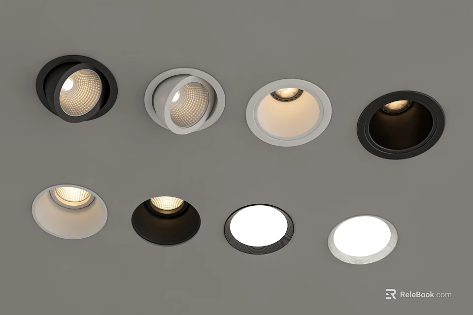 Modern Black and White Downlights and Spotlights Ceiling Mounted Sleek Design Various Styles 3d model 