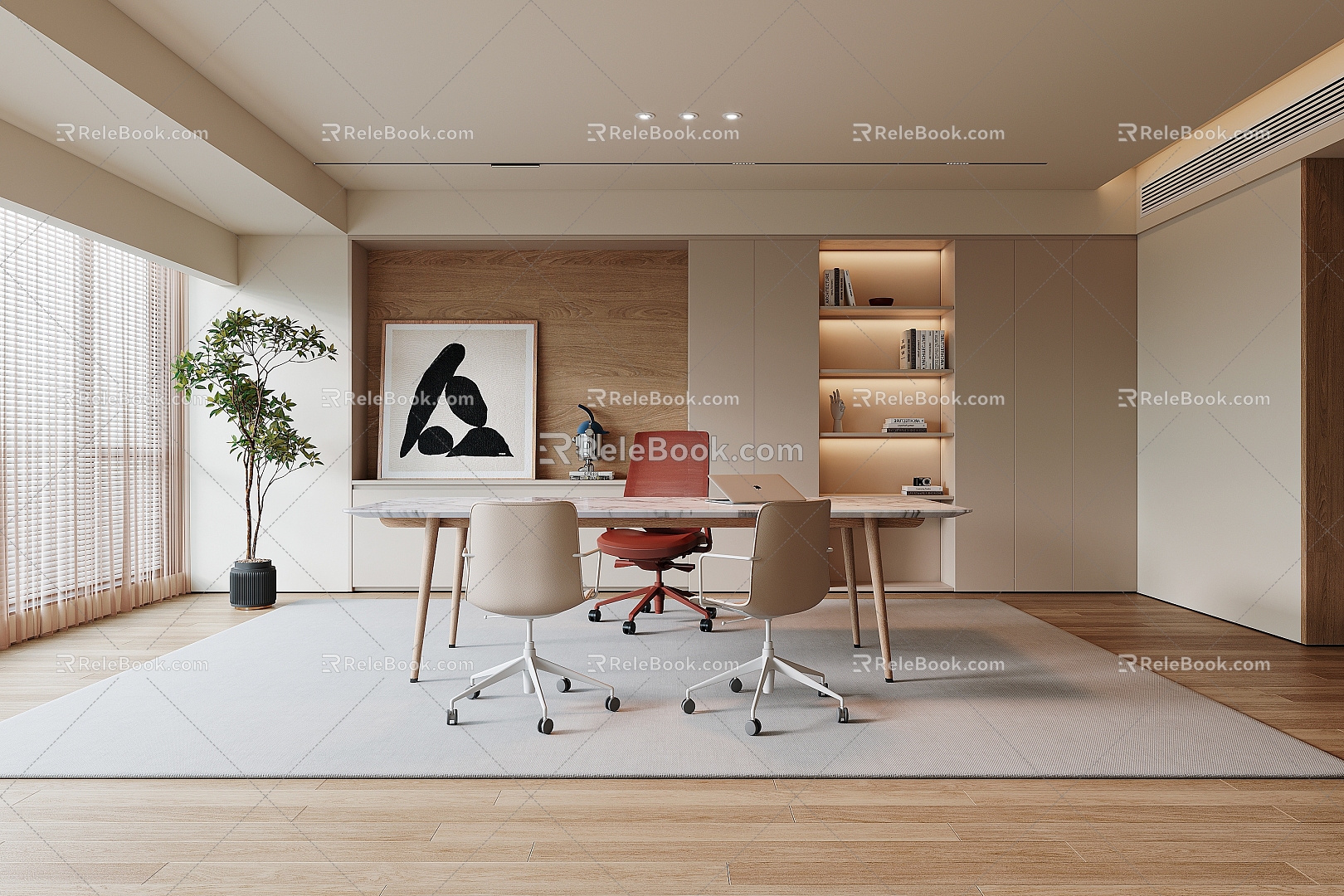 Study desk and chair combination 3d model