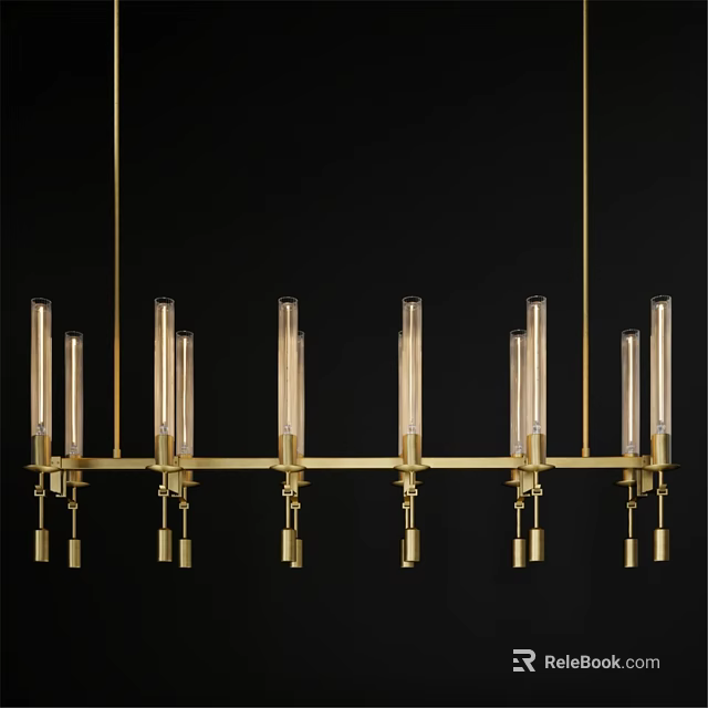 Modern Linear Brass Chandelier With Glass Tubes For Contemporary Interior Design 3d model 