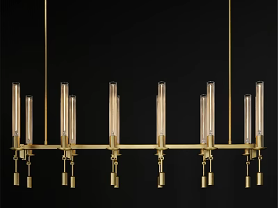 Modern Linear Brass Chandelier With Glass Tubes For Contemporary Interior Design 3d model