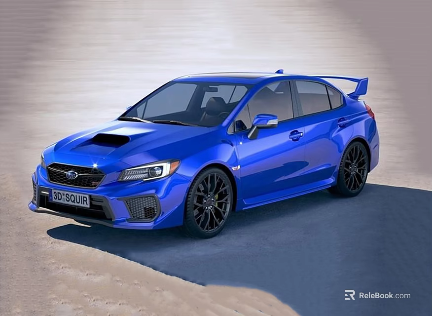 Blue Sporty Sedan With Rear Spoiler Black Wheels And Aggressive Front Design 3d model 