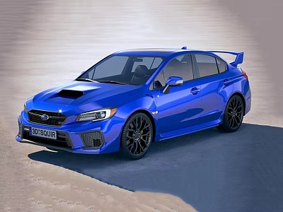 Blue Sporty Sedan With Rear Spoiler Black Wheels And Aggressive Front Design 3d model