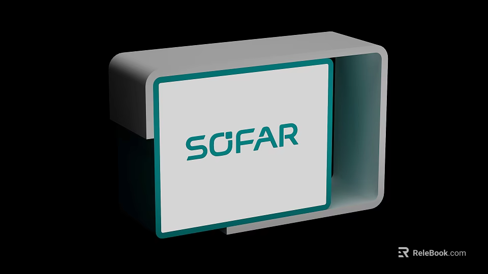 Modern White Reception Desk With Cyan Trim And SOFAR Logo Design 3d model 