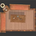 Elegant Loungers With Wooden Frame Red Cushions Coffee Table Lamp And Rug In Living Room