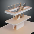 Modern Staircase Structure With Multi Level Platforms Wooden Steps Railing And White Frame