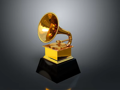 Golden Gramophone Trophy With Shiny Gold Finish Black Base And Classic Design 3d model