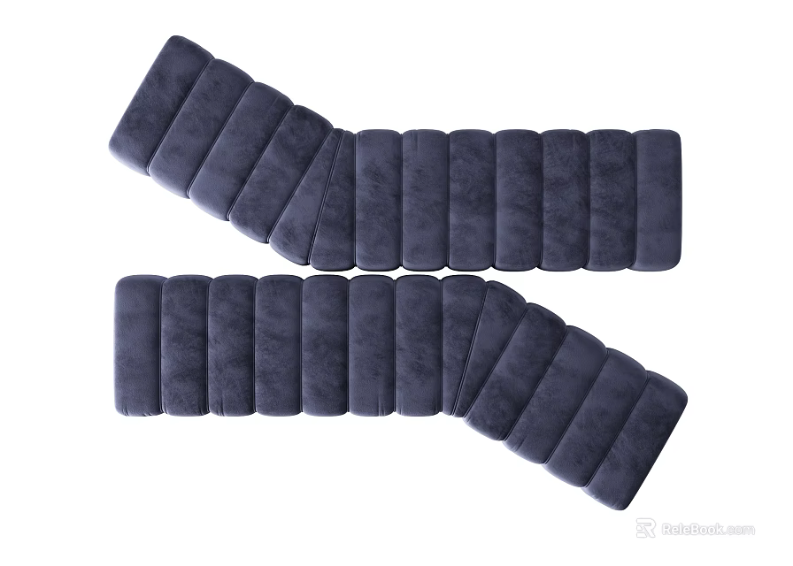 Dark Blue Velvet Sofa Bench With Padded Seats For Living Room Decor 3d model 