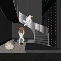 Modern Interior With Spiral Staircase Astronaut Figures Moon Model And Wine Rack