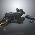 Modern Black Tactical Pistol With Scope Magazines And Ammunition 3d model