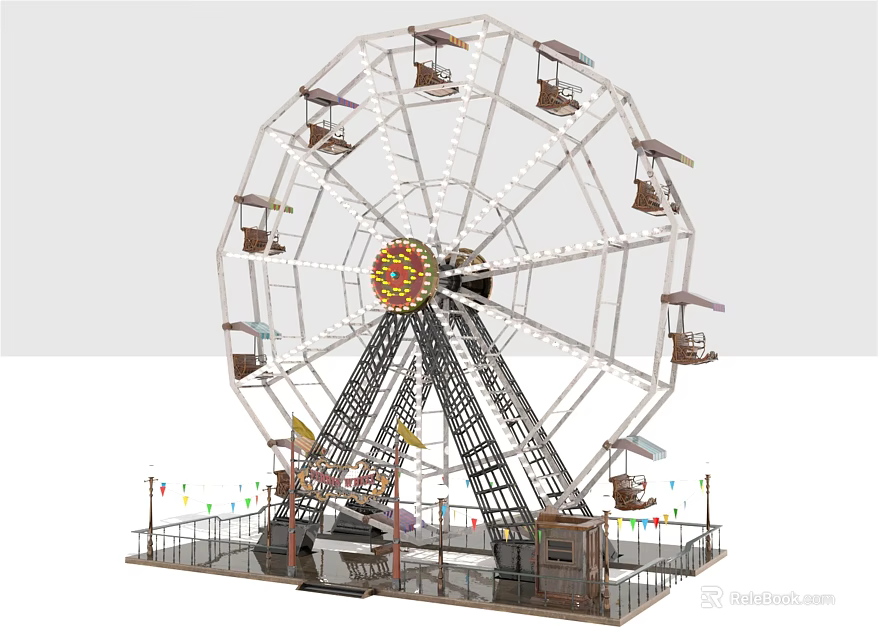 Colorful Ferris Wheel Amusement Park Outdoor Entertainment Ride with Seats and Decorative Lights 3d model 