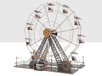 Colorful Ferris Wheel Amusement Park Outdoor Entertainment Ride with Seats and Decorative Lights 3d model
