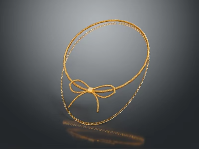 Elegant Gold Headband With Bow Design And Dainty Chain Details 3d model