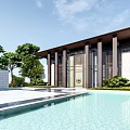 Modern Traditional Sales Office Building With Bronze Columns Carved Gate And Decorative Glass Panels