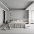 Modern Minimalist Bedroom Interior With Cozy Bed Soft Rug Large Window And Artwork