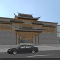 Traditional Commercial Street Waterfront With Ancient Architecture Outdoor Seating And Greenery