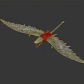 Silver Pterosaur Model Flying With Spread Wings And Open Red Mouth 3d model