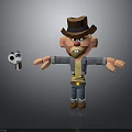 Cartoon Cowboy Character With Brown Hat Holding Revolver And Angry Expression