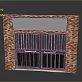 Classic Black Doors Furniture With Red Brick Frame Metal Bars And Blank Signboard