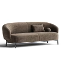Modern Linen Two Seater Sofa With Metal Legs And Decorative Pillows Two Color Options