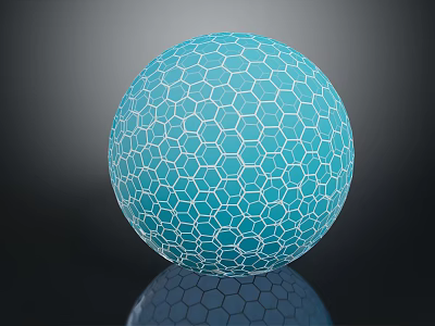 Blue Sphere With Hexagonal Pattern On Black Background And Reflection 3d model