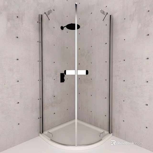 Modern Rainfall Shower Head in Glass Enclosed Shower with Concrete Walls 3d model 