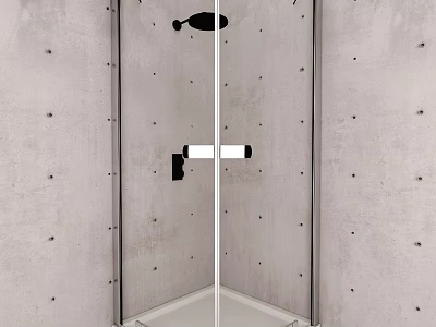 Modern Rainfall Shower Head in Glass Enclosed Shower with Concrete Walls 3d model