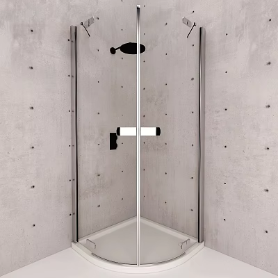 Modern Rainfall Shower Head in Glass Enclosed Shower with Concrete Walls 3d model