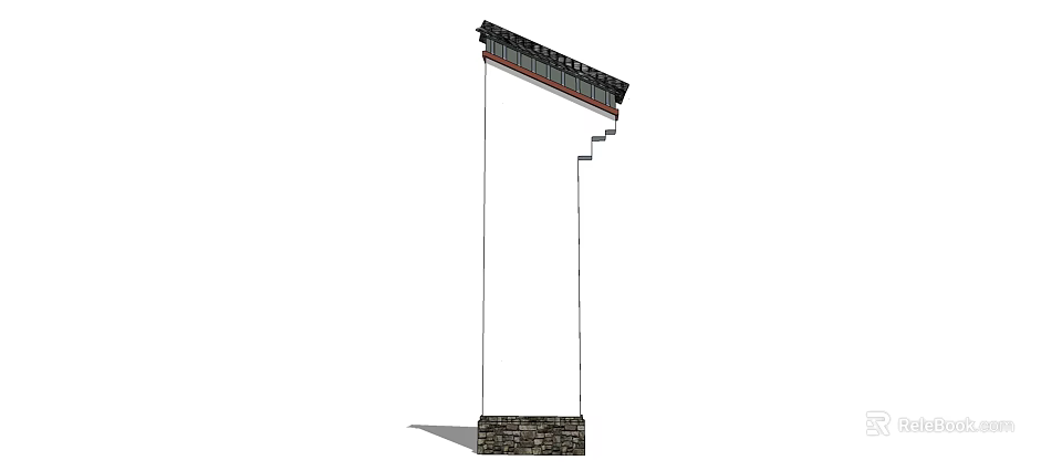 Classic Architectural Scenic Wall With Stone Base And Traditional Eave Design 3d model 