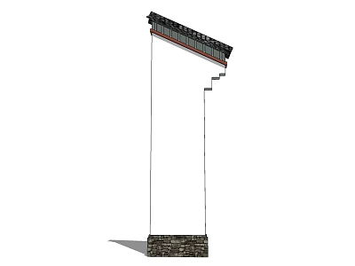 Classic Architectural Scenic Wall With Stone Base And Traditional Eave Design 3d model