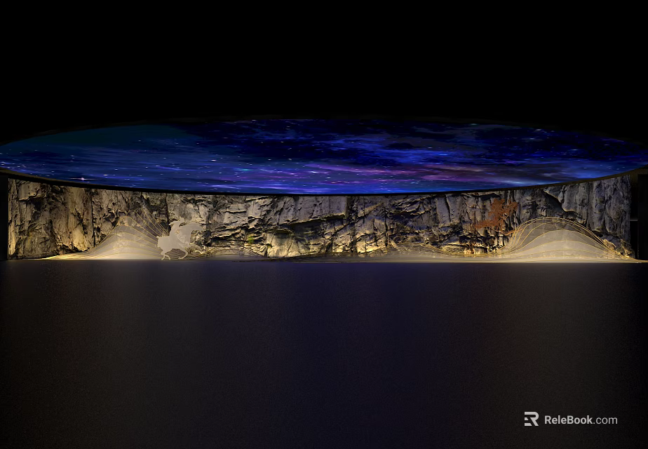 Tranquil Karesansui Garden With Rock Formations Water Reflection And Starry Lighting 3d model 