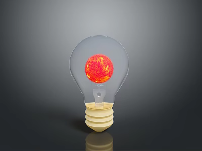 Transparent Light Bulb With Red Glowing Sphere And Yellow Base On Gray Background 3d model