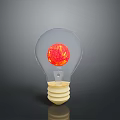 Transparent Light Bulb With Red Glowing Sphere And Yellow Base On Gray Background