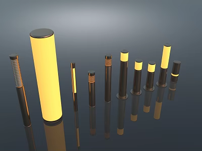 Modern Cylindrical Outdoor Lights With Yellow Illuminated Design And Black Base 3d model